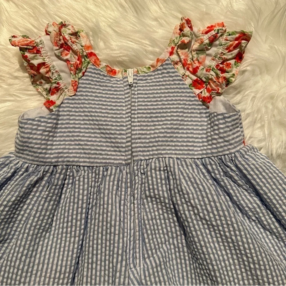 Bonnie Baby‎ Girls 12M Blue Floral Stripe 3-Piece Dress Set